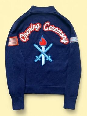 Opening Ceremony varsity collegiate cardigan jacket with patches in Navy blue